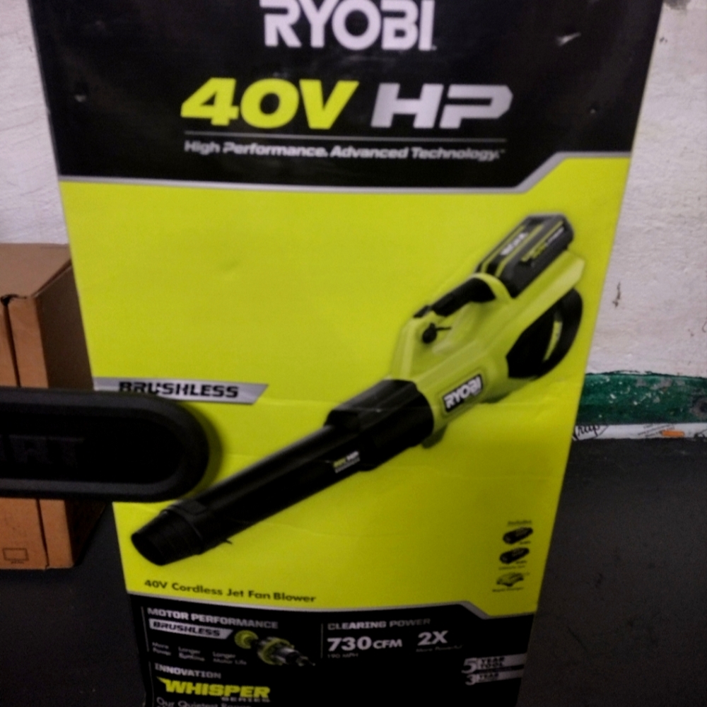 Leaf blower by Ryobi from their whisper line it's 730 cfm battery powered 40V